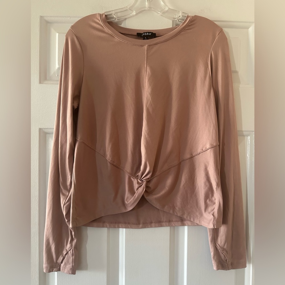 Zobha Pink Long Sleeve Front Twist Top with Thumbholes Size Large‎